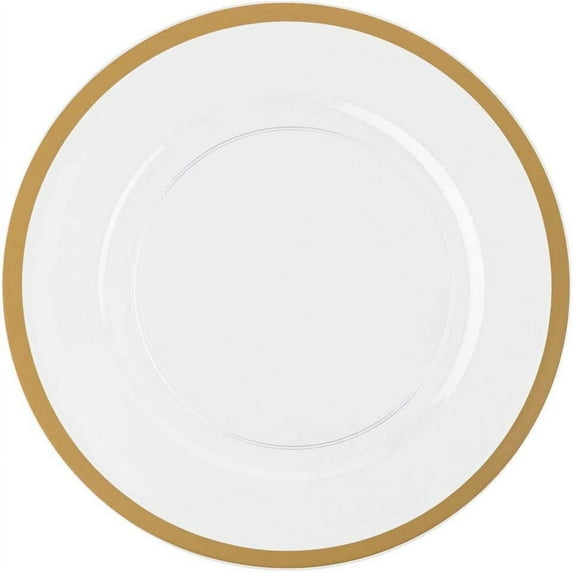 (44 PACK) EcoQuality 13" inch Round Clear Plastic Charger Plates with Gold Rim - China Like Party Plates, Heavy Duty Large Disposable Dinner Plates, Reusable Salad Plate, Wedding, Catering, Events