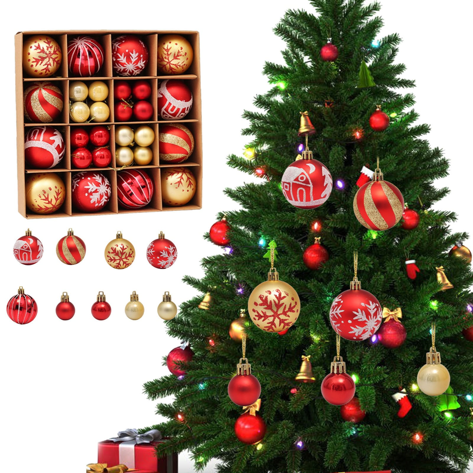 44 PCS Christmas Coloured Drawing Or Pattern Christmas Ornament New