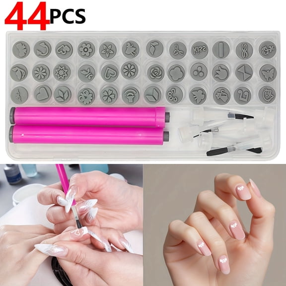 44 PCS Nails Art Stamp Pen Set, Containing 36 Kinds Of Nail Stamp Patterns, One Stamp Pen, One Brush Pen, Three Kinds (Two Of Each Kind) Replaceable Brush Heads, Suitable For Diy Design Nails