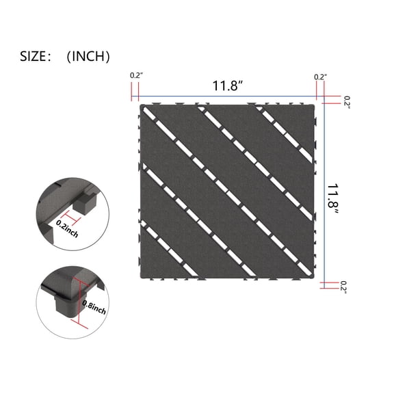 44-Pack 12"X12" Interlocking Deck Tiles, Grey Plastic Patio Floor Tiles for Outdoor Use - Waterproof Poolside, Balcony & Backyard Decking (Easy Diy Installation)