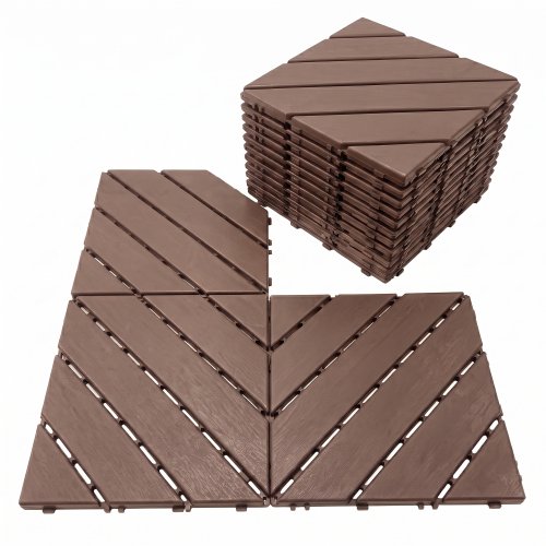 44 Pack 12"x12" Brown Interlocking Deck Tiles, Slotted Non-Slip Waterproof Patio Flooring, for Poolside, Porch & Backyard