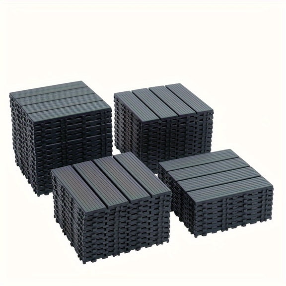 44 Pack 12"x12" Brown Plastic Interlocking Patio Deck Tiles - Waterproof All Weather, Outdoor Use for Poolside Balcony Backyard, Easy Snap-Together Decking