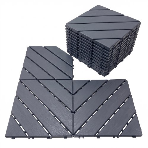 44 Pack 12"x12" Grey Interlocking Deck Tiles, Slotted Non-Slip Waterproof Patio Flooring, for Poolside, Porch & Backyard
