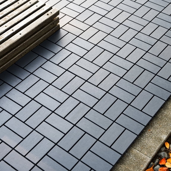 44 Pack 12"x12" Plastic Interlocking Deck Tiles, Grey, Waterproof All Weather for Poolside Balcony Backyard