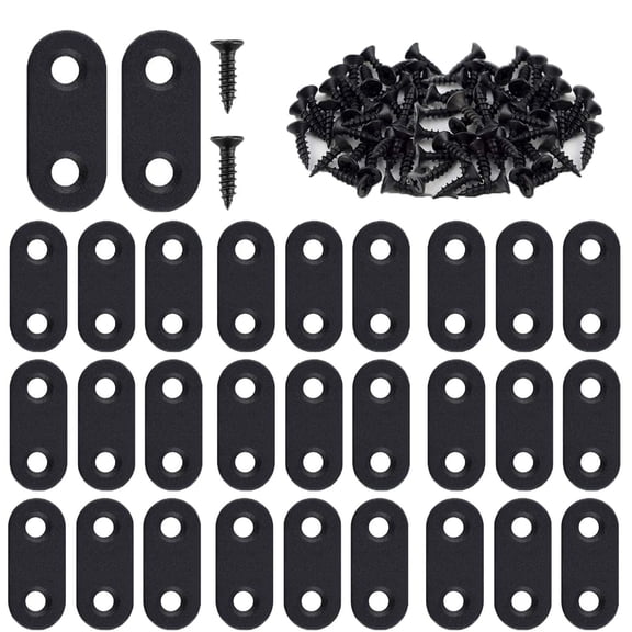 44 Pack Black Flat Straight Bracket Plates, Stainless Steel Mending Repair Joining Braces with Screws for Wood Furniture Reinforcement