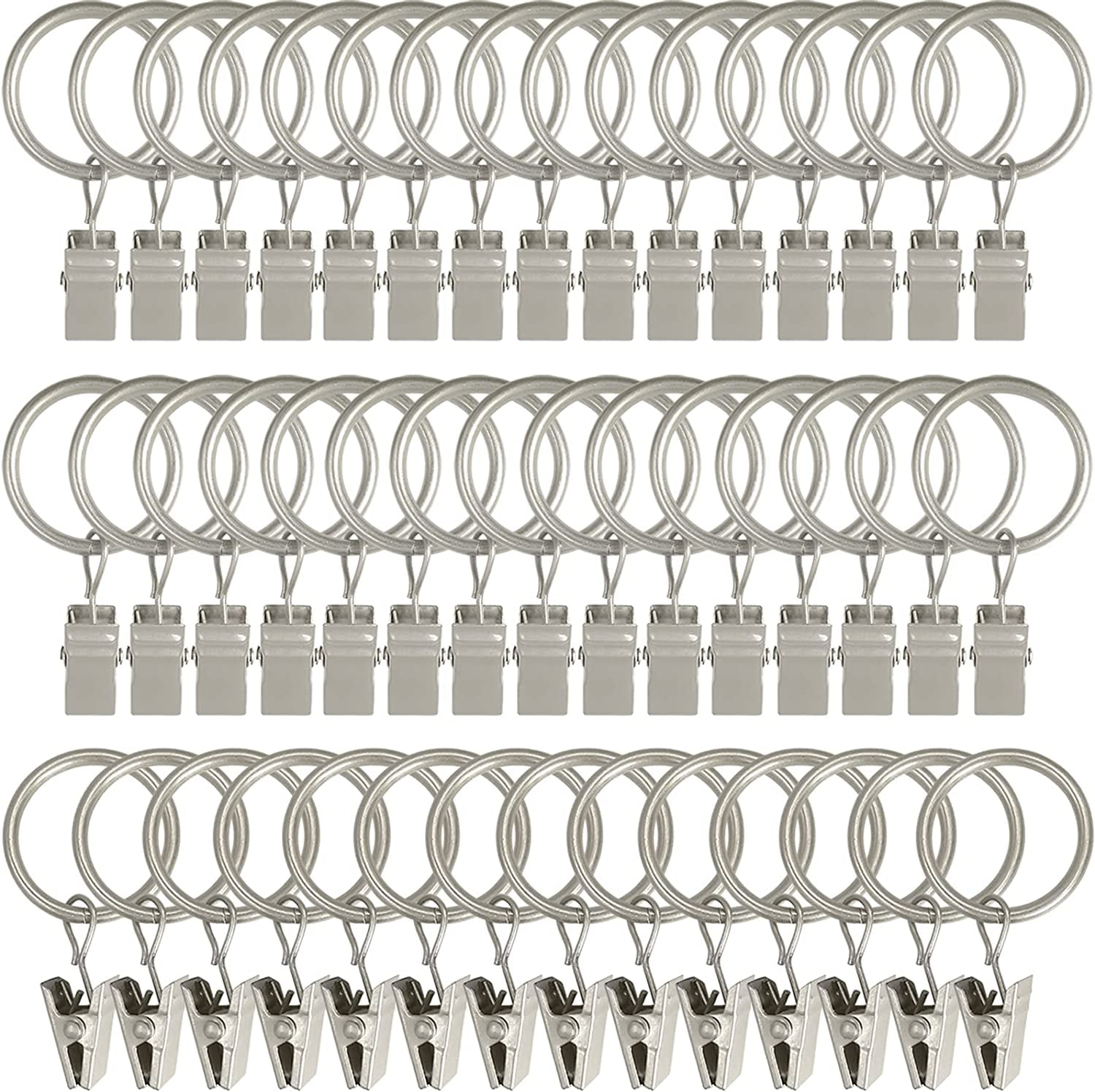 44 Pack Curtain Rings with Clips, Curtain Clip Rings Hooks, Bow Hanger Clips for Hanging Drapery Drapes Bows, Ring 1 inch Interior Diameter, Fits up to 5/8\