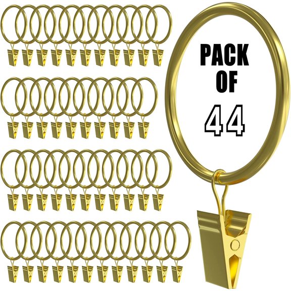 44 Pack Curtain Rings with Clips, Heavy Duty Drapery Clip,Tension Rods Hooks, Polish Curtain Hangers Hook for Home Decorative (Gold, 1.26'' - 44Pack)