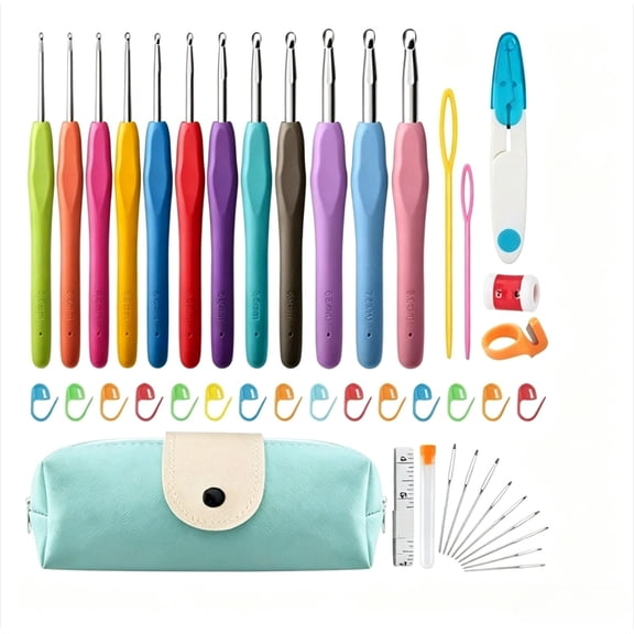 44 Pack DIY Craft Crochet Kit with 14 Sizes Ergonomic Crochet Hooks, Moisture-Resistant Easy to Clean Storage Case, Complete Knitting Craft Supplies for Adult Crafters