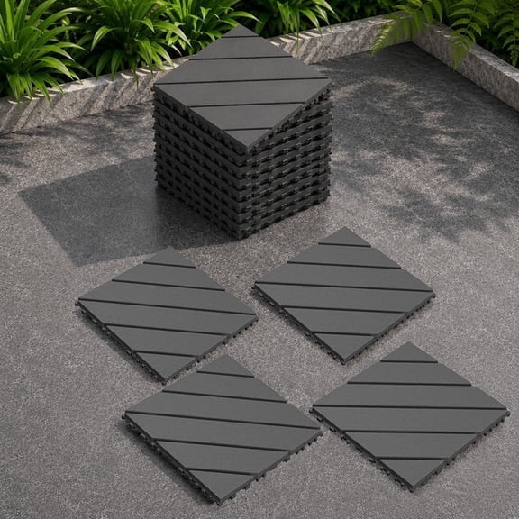 44 Pack Chevron Plastic Interlocking Deck Tiles, 12 x 12 in Waterproof PP Outdoor Flooring, Snap Together Patio Tiles, Covers 44 sq ft
