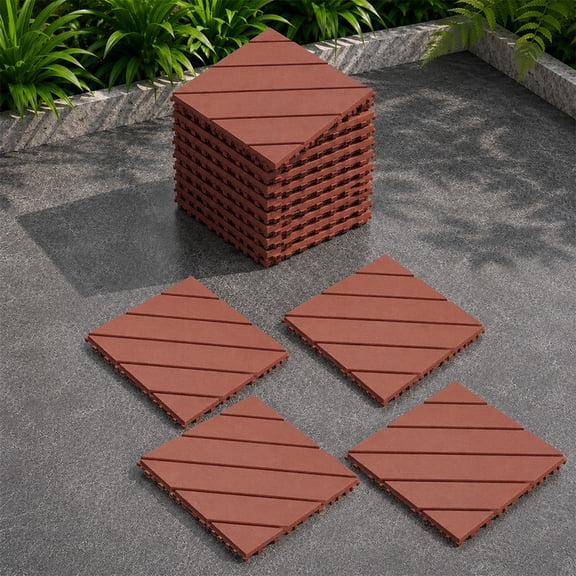 44 Pack Interlocking Deck Tiles, 12" x 12" x 0.9" Thick Waterproof PP Patio Flooring, Covers 44 Sq.Ft., Snap Together Outdoor Floor Tiles for Patio, Balcony, Porch, Backyard, Poolside & Garage