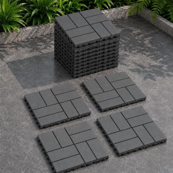 44 Pack Brick Pattern Plastic Interlocking Deck Tiles, 12 x 12 in Waterproof PP Outdoor Flooring, Snap Together Patio Tiles, Covers 44 sq ft
