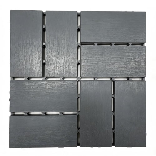 44 Pack Interlocking Deck Tiles, Waterproof Non-Slip Outdoor Patio Flooring with Drainage Base for Poolside Balcony Backyard Porch, Antique Dark Gray