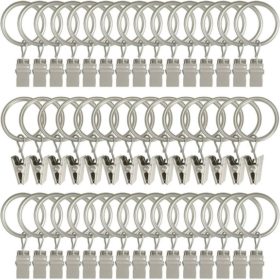 44 Pack Metal Curtain Rings with Clips, Curtain Hangers Clips, Drapery Clips with Rings, Drapes Rings 1 in Interior Diameter, Fits Diameter 5/8 in Curtain Rod, Black