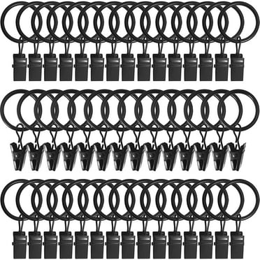 44 Pack Metal Curtain Rings with Clips, Curtain Hangers Clips, Drapery Clips with Rings, Drapes Rings 1 in Interior Diameter, Fits Diameter 5/8 in Curtain Rod, Black