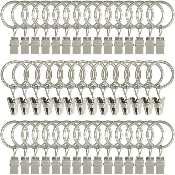 44 Pack Metal Curtain Rings with Clips, Curtain Hangers Clips, Drapery Clips with Rings, Drapes Rings 1 in Interior Diameter, Fits Diameter 5/8 in Curtain Rod, Sliver