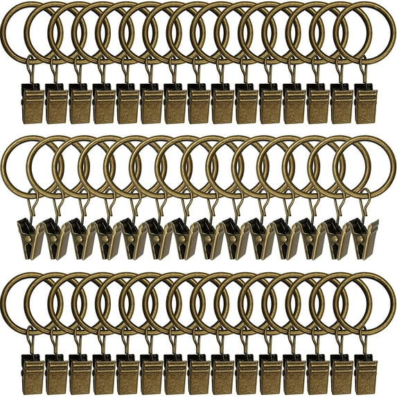 44 Pack Metal Curtain Rings with Clips, Curtain Hangers Clips, Drapery Clips with Rings, Drapes Rings 1 in Interior Diameter, Fits Diameter 5/8 in Curtain Rod, Vintage Bronze