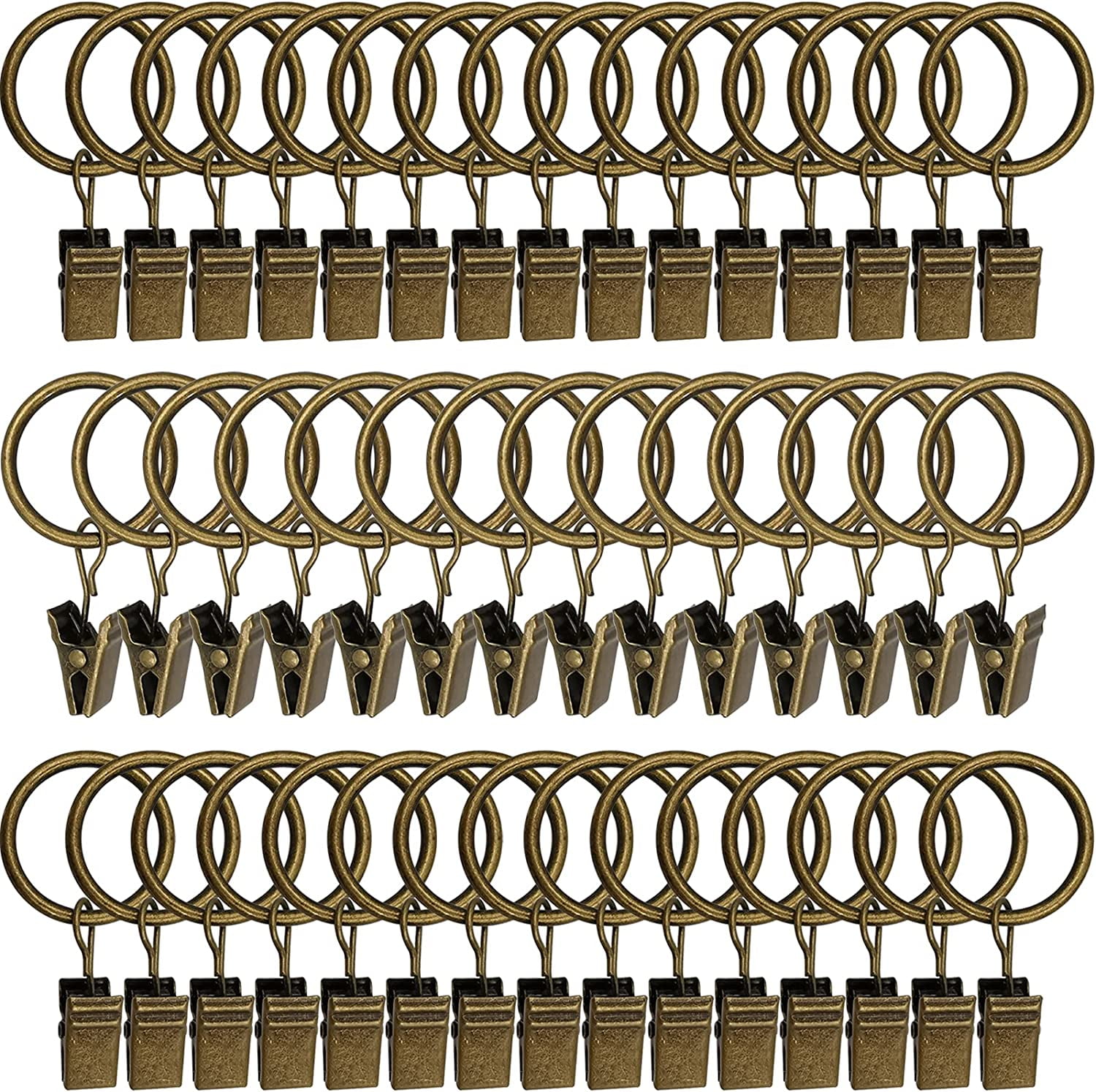 Rungopro 44 Pack Bronze Metal Curtain Rings with Clips, Fits 5/8 in Rod
