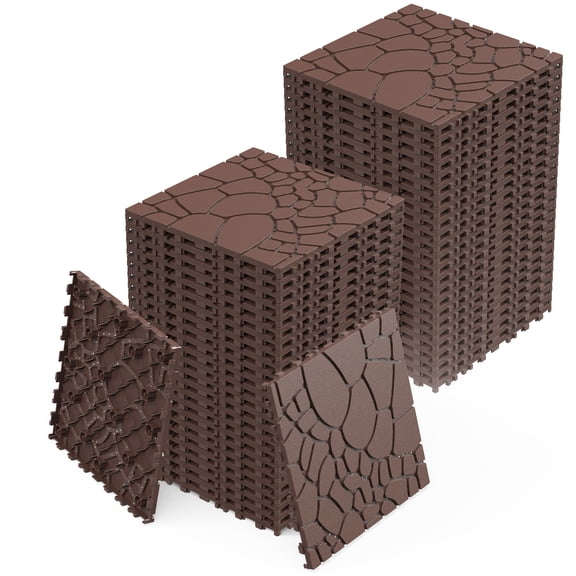 44 Pack Plastic Interlocking Deck Tiles,12" Waterproof Outdoor Flooring,All Weather Use, Patio Floor Decking Tiles for Porch Poolside Balcony Backyard,Stone Texture,Brown