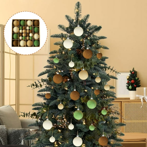 44-Pack Velvet Christmas Ornaments, Flocked Christmas Tree Balls Set with 2 Sizes, Brown Xmas Decor for Home Party Gift(A)