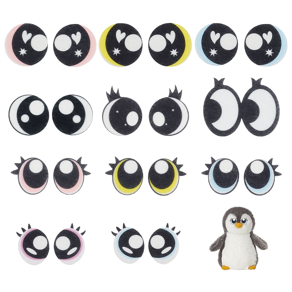44 Pairs 11 Styles Felt Craft Eye for DIY Toys Puppet Plush Animal Making Mixed Color 27-44x21-56x2mm 4pairs/style