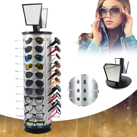 44 Pairs 360 Rotating Sunglass Display Rack, Metal Glasses Stand Holder W/Mirror Used for Exhibition Display, Home Ornament, Personal Storage .