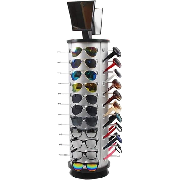 44 Pairs Eyeglasses Frame Stand, 360 Rotating Sunglasses Rack Eyewear Display Holder with Mirror (Round)