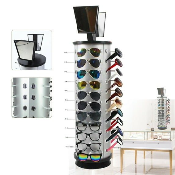 44 Pairs Rotating Sunglass Rack Sunglasses Display Holder Organizer Counter Top Turning with Mirrors