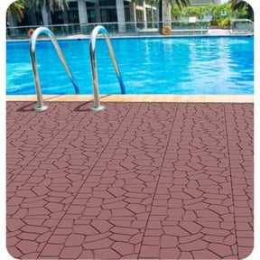 44 Pcs 12" Brown Stone Texture Interlocking Deck Tiles DIY Quick-Install Flooring for Porch Poolside & Backyard
