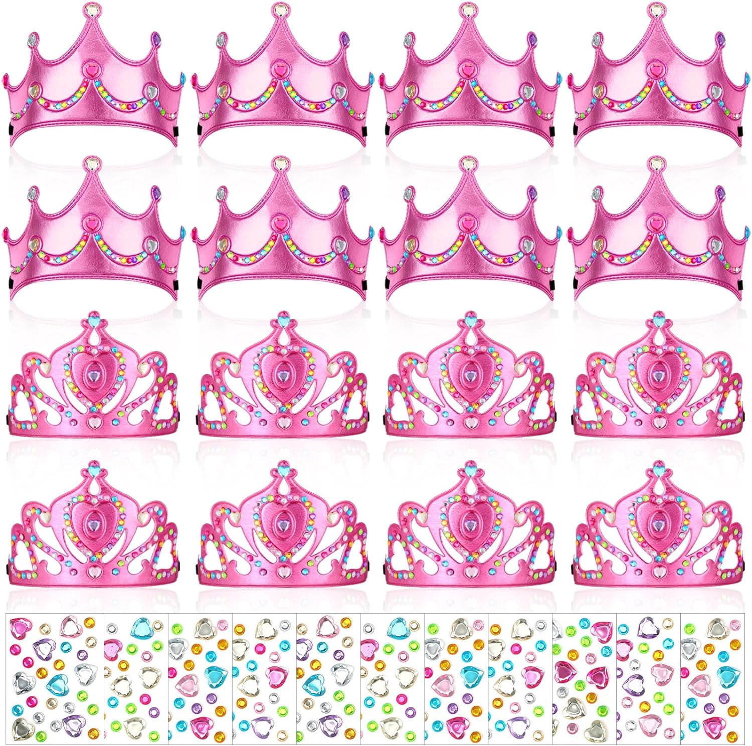 44 Pcs Birthday Foam Crowns for Kids Princess Tiaras King Hat Bulk Diamond Sticker Kits for Crown Party Supplies Sweet Style