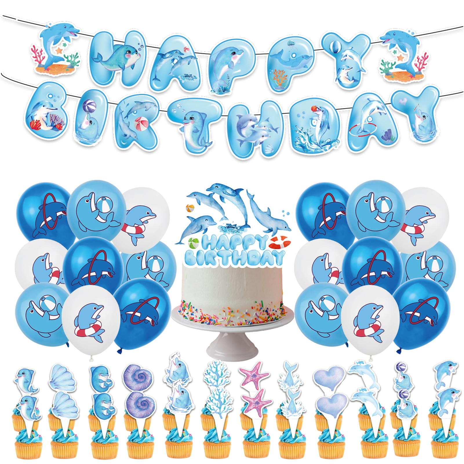 Delfin Party Dekoration Set - Komplettset Für 20 Personen Mit Tischdecke