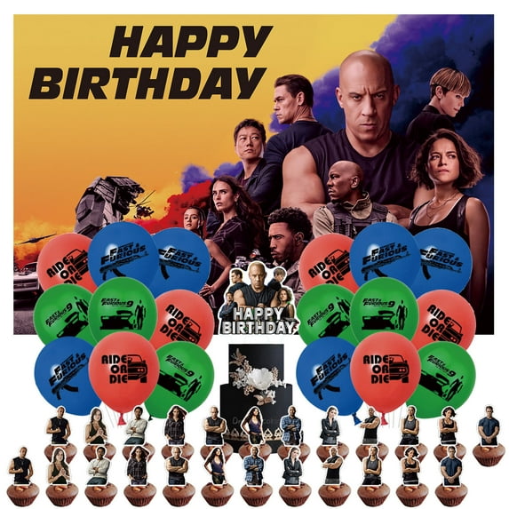 44 Pcs For Fast and Furious Cartoon-Themed Party Decorations and Favors Set – Backdrop, 25 Cupcake Toppers, and 18 Balloons for Celebration Birthday Parties