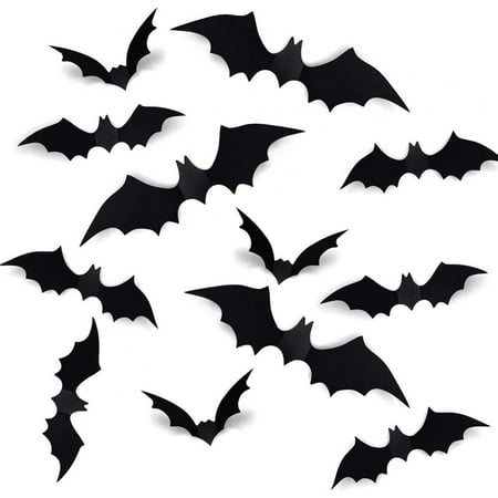 44 Pcs Halloween Bats Decorations, 3D Scary Bats for Wall Decor Multi-Size Bats Halloween Indoor Decor Home Window Decoration Set