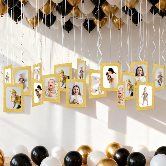 44-Pcs Happy Birthday Decorations,4 x 6 & 5x 7 In Photo Frame Ornament Set | DIY Party Set with Balloons & Ribbons | Perfect Decorations for 1st Birthday, Graduation & Valentine's Day(Gold)