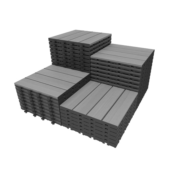 44 Pcs Interlocking Deck Tiles, 12" x 12" HDPE Outdoor Flooring, Patio Flooring Outdoor Waterproof, Deck Tiles Outdoor Waterproof for Deck Garden Poolside, All Weather Use -Dark Grey