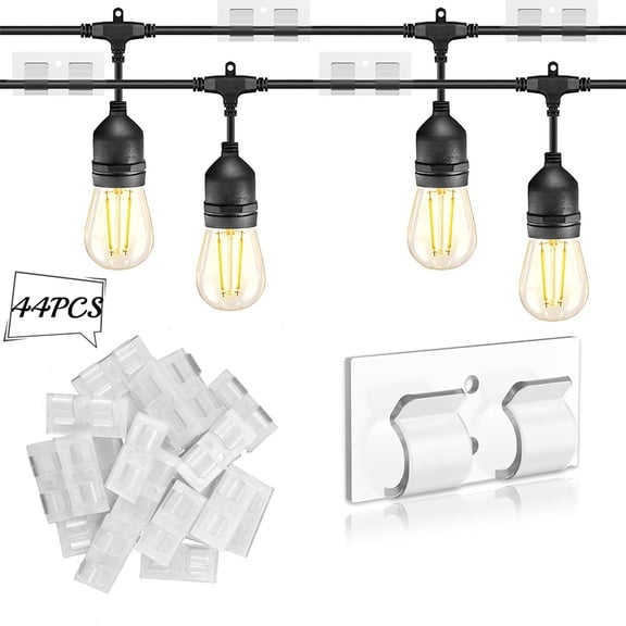 44 Pcs Outdoor Light Clips, Trianu Large Outdoor Adhesive Hooks for String Lights, Christmas Decorations and Cables, Weatherproof and Anti-Shake