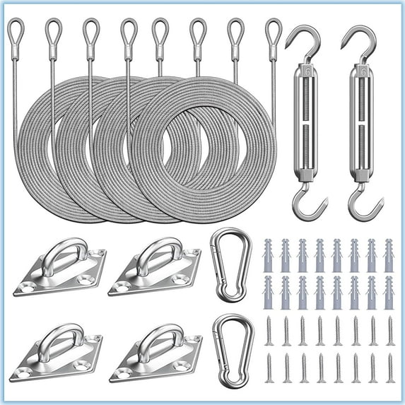 44 Pcs Shade Sail Hardware Kit with 304 Stainless Steel Wire for Rectangle Square Shade Sail Installation,6 inch Sun Shade Sail Hardware for Garden,Outdoors,DIY Crafts B