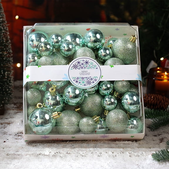 44 Pcs Shatterproof Christmas Tree Ball Ornaments Set, 1.97 in Assorted Glitter, Matte & Shiny Christmas Tree Hanging Baubles Box Set for Xmas Tree Garland Home Party Festival Decor Green