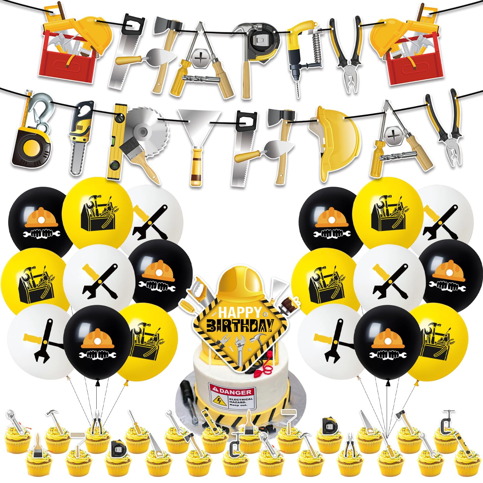 Cheereveal Tools Theme Party Banners - 2 Pack Bunting Garlands For Boys Birthday Or Baby Shower