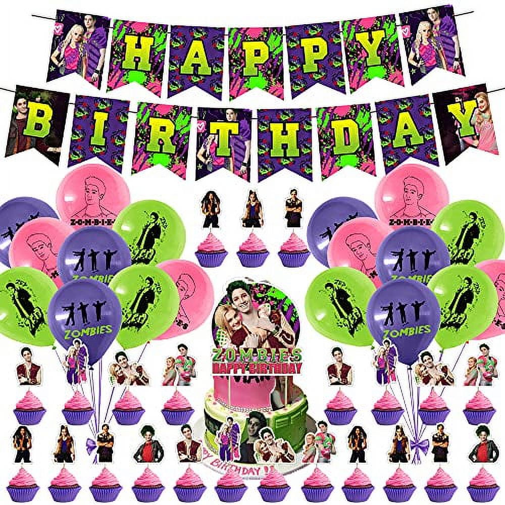 Nelton Birthday Party Supplies For Zombies Includes Backdrop - Banner -  Cake Topper - 24 Cupcake Toppers - 20 Balloons - Table Cloth