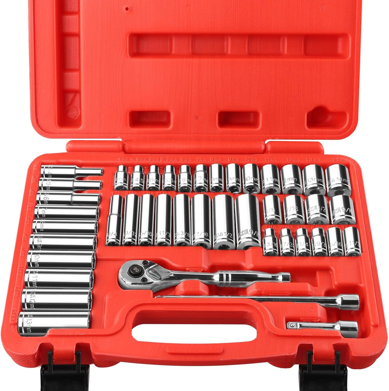 44-Piece 1/4 Inch Drive SAE (3/16 in - 9/16 in) & Metric (4 mm - 14 mm ...
