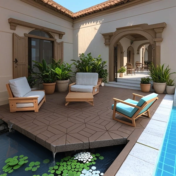 44-Piece 11.8"x11.8" DIY-Friendly Interlocking Wood-Plastic Composite Deck Tiles - Easy-Clean Patio Flooring for Indoor & Outdoor Use