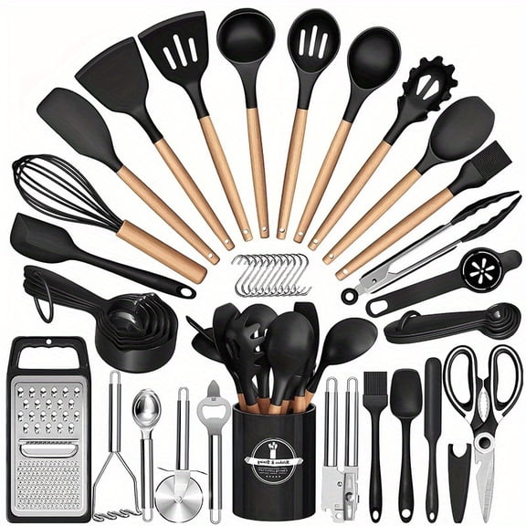 44-Piece Kitchen Utensil Set, Heat Resistant Silicone Cooking Tools with Holder, Non-Stick & Dishwasher Safe Kitchen Gadgets, Best Gift for Thanksgiving & Christmas