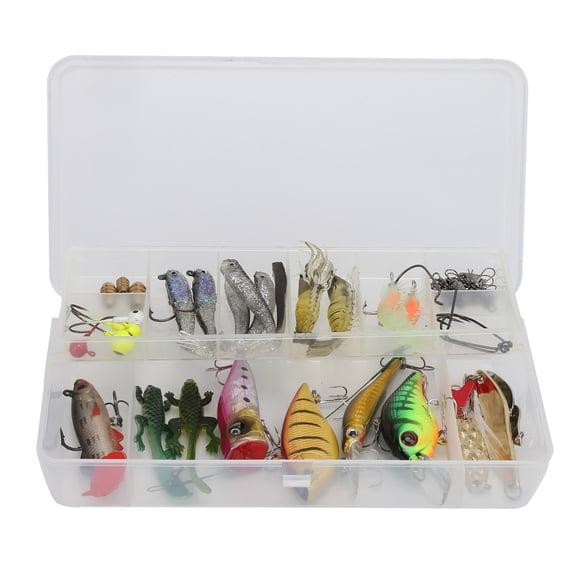 44-Piece Metal Fishing Lure Set - Minnows, Bass Baits, Shrimp Hooks in Storage Box - Complete Tackle Kit