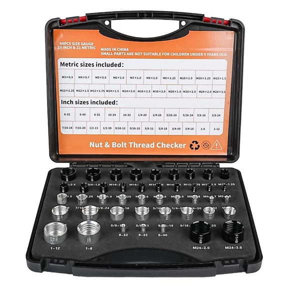44-Piece Nut and Bolt Thread Checker Set | Metric & SAE Gauge for Automotive, Industrial, and Home Use | Includes Storage Case