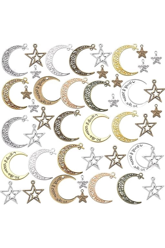 44 Pieces Mixed Alloy Moon Charms Star Charms Pendants for Necklace Bracelet Jewelry Making, Mixed Color, Size: 1-4cm