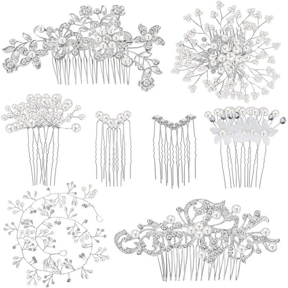 44 Pieces Wedding Hair Comb Faux Pearl Crystal Bride Hair Accessories Hair Side Comb Clips U-shaped Flower Rhinestone Pearl Hair Clips for Bride Bridesmaid (Fresh Style)