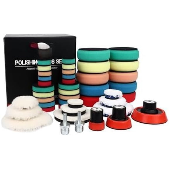 44- Polishing Pad Kit for Drill & Polisher - , , Microfiber Buffing Pads with Backing Plate & Adapter,  Detailing Supplies for Beginners & Professionals