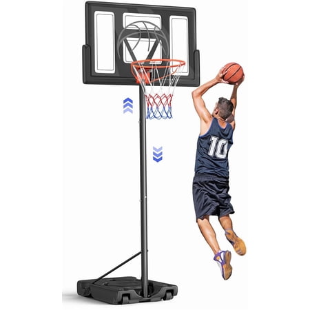 44" Portable Basketball Hoop 4.4-10ft Height Adjustable Basketball Goal System with PC Backboard Material Outdoor,Dprodo Black