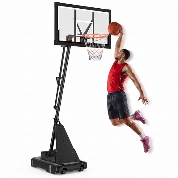 FirstAsk 44" Portable Basketball Hoop Outdoor, 5.25-10FT Height Adjustable Basketball Goal System with Shatterproof PC Backboard and Wheels for Kids, Youth, Adults, Backyard Driveway
