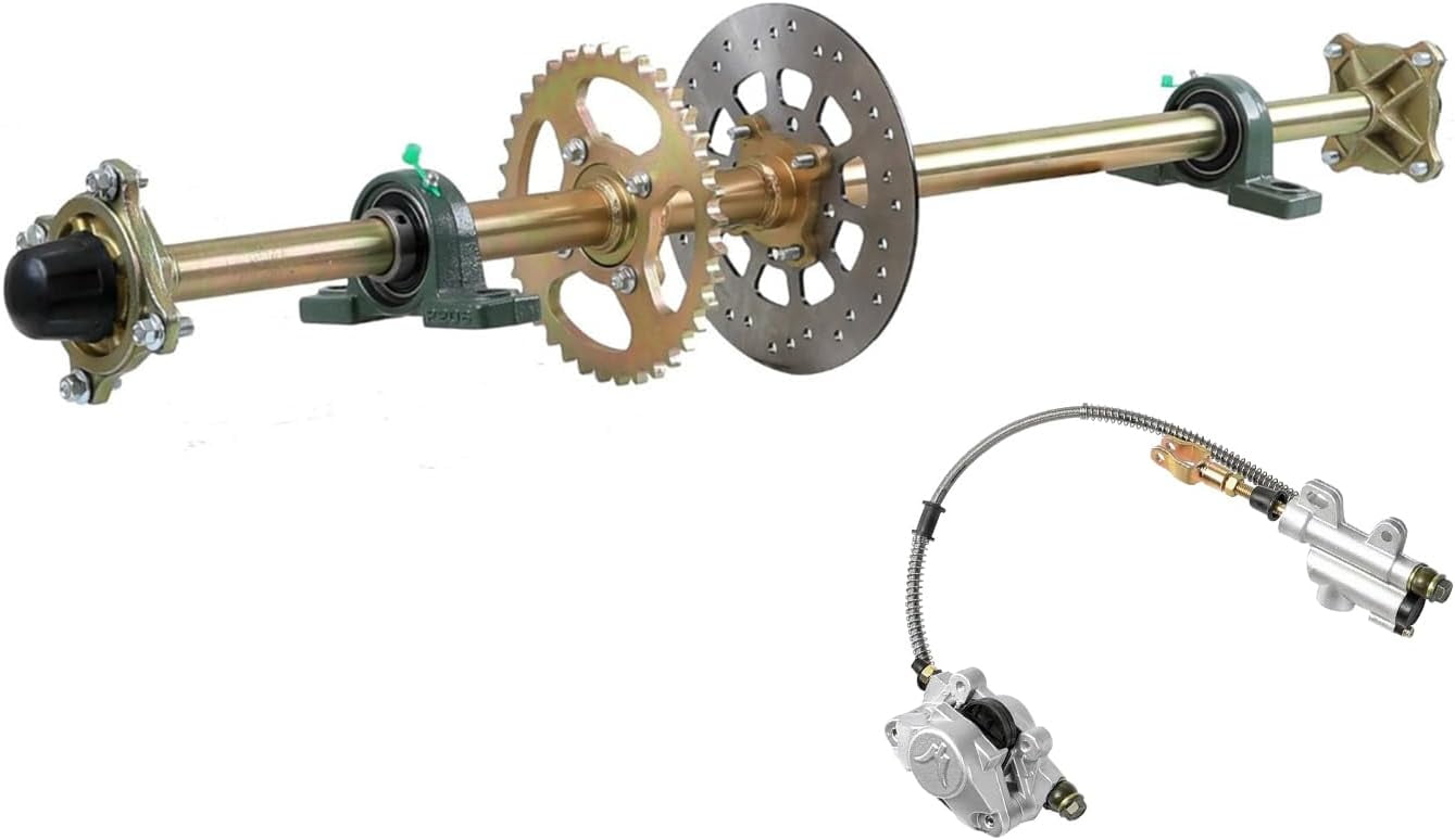 44" Rear Axle Shaft Kit with Brake Master Cylinder and Chain Sprocket Brake Disc Pillow Block for ATV Quad Go Kart Golf Cart
